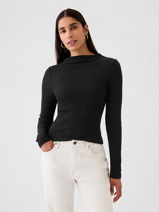 1 of 8 showing, with the color black of product Modern Rib Funnel-Neck T-Shirt