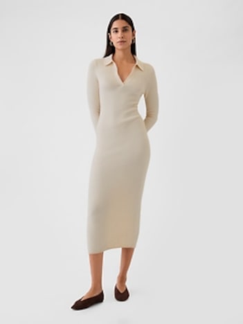CashSoft Rib Johnny-Collar Midi Dress