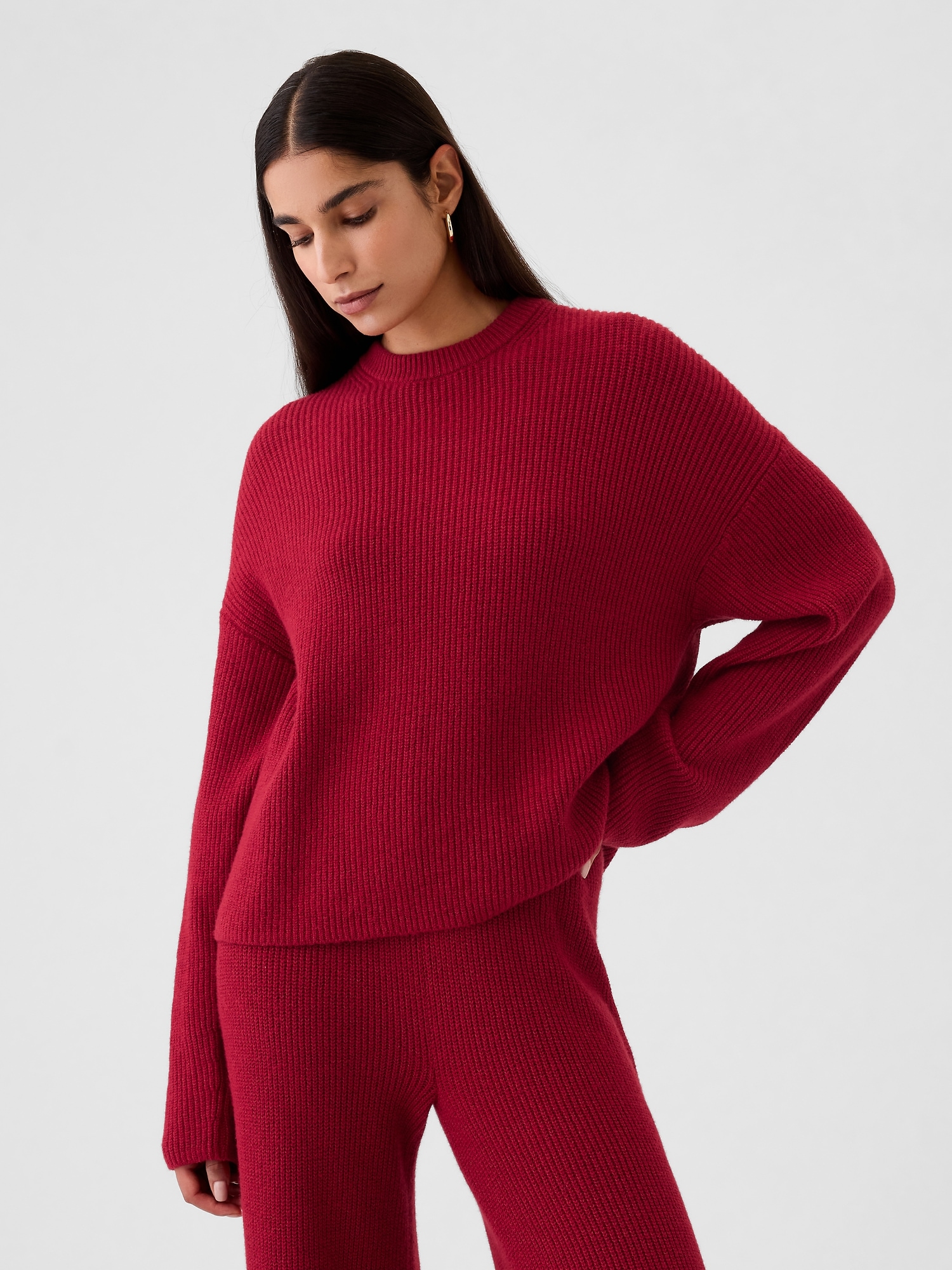 Shop Gap Cashsoft Shaker-stitch Crewneck Sweater In Sled Red