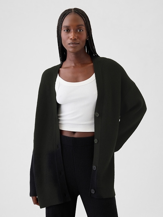 1 of 8 showing, with the color Black of product CashSoft Shaker-Stitch Boyfriend Cardigan