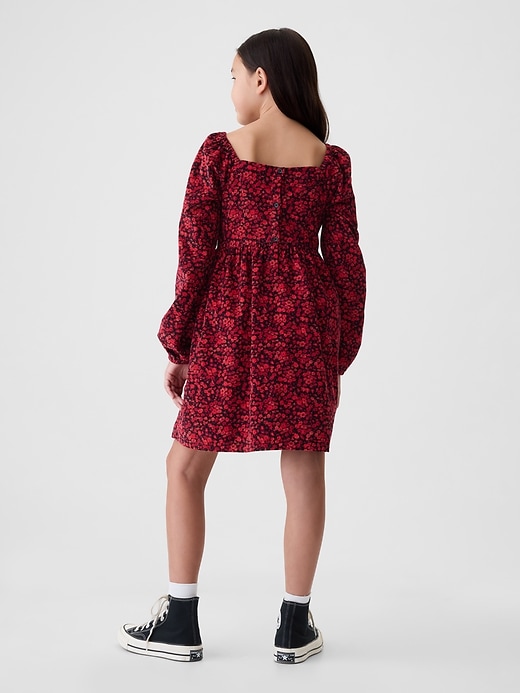2 of 8 showing, with the color red floral of product Kids Puff-Sleeve Corduroy Dress