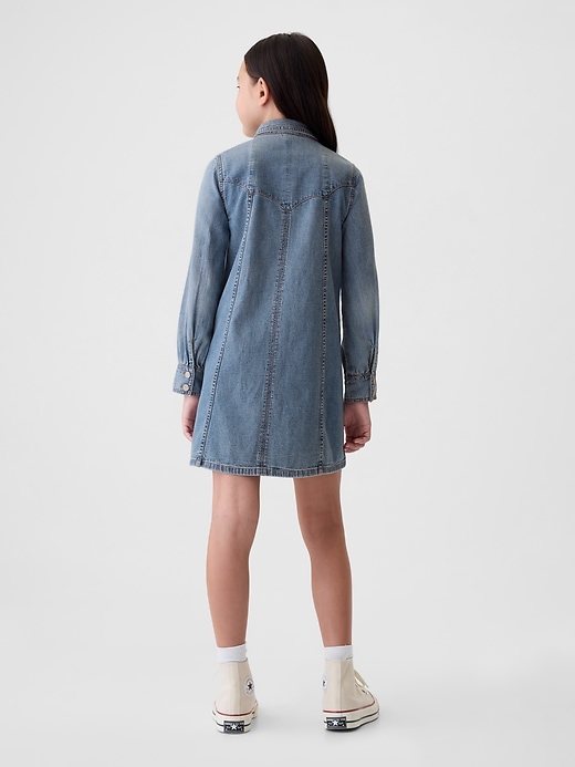 2 of 8 showing, with the color Medium wash of product Kids Denim Western Shirtdress