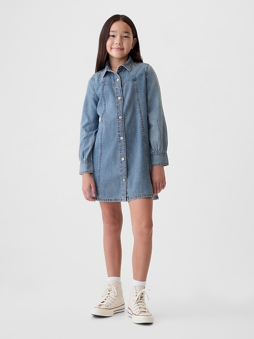 1 of 8 showing, with the color Medium wash of product Kids Denim Western Shirtdress