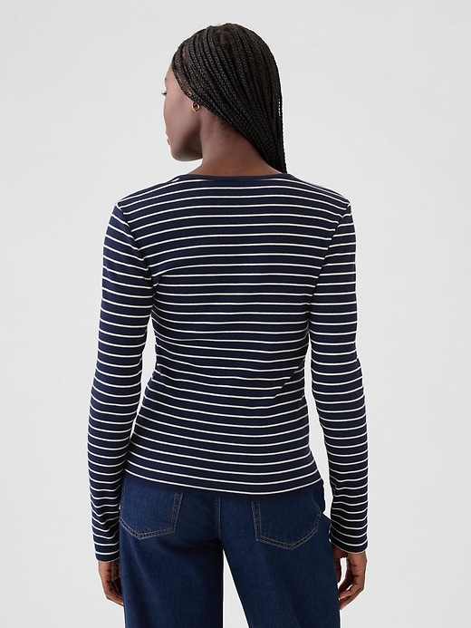 2 of 8 showing, with the color navy blue and white stripe of product Modern Rib Henley T-Shirt