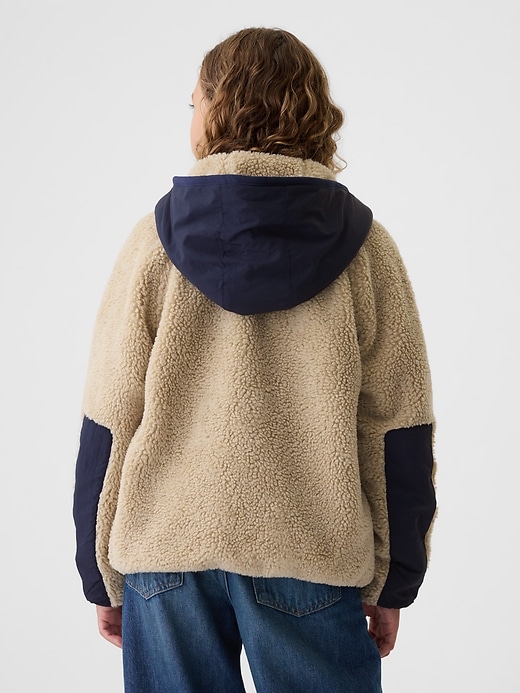 2 of 8 showing, with the color iconic khaki of product Kids Sherpa Hooded Jacket