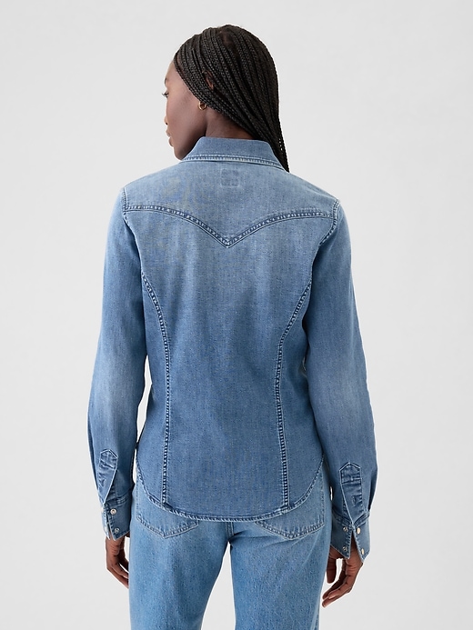 2 of 8 showing, with the color Medium indigo of product GapHeritage Denim Western Shirt