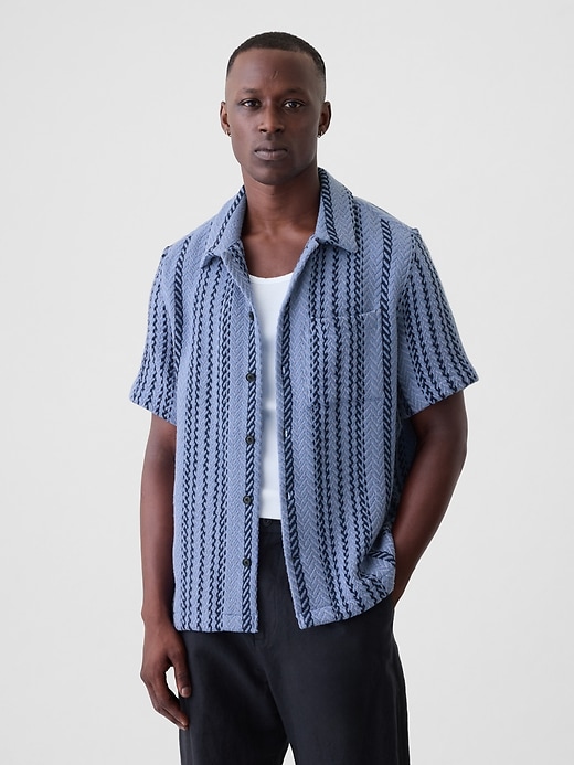 1 of 8 showing, with the color distant blue stripe of product Textured Woven Shirt
