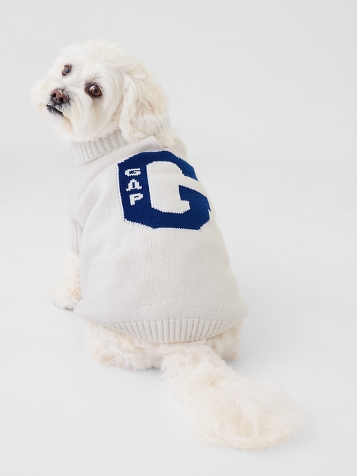 1 of 8 showing, with the color new off white of product Pet Varsity Sweater