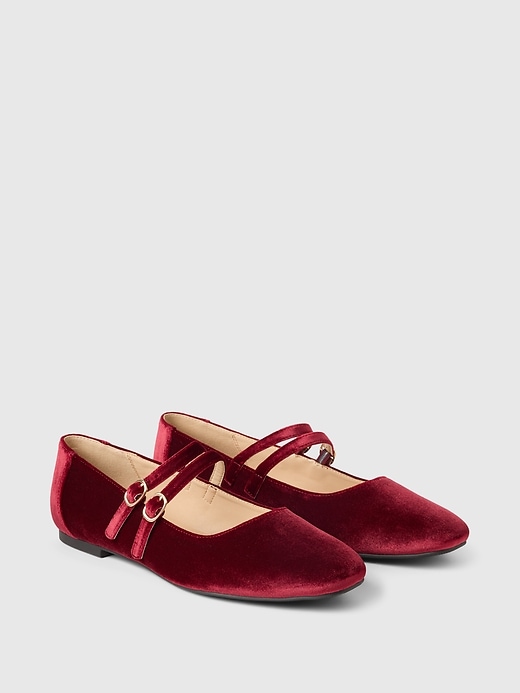 2 of 8 showing, with the color red delicious of product Velvet Double-Strap Mary Jane Flats