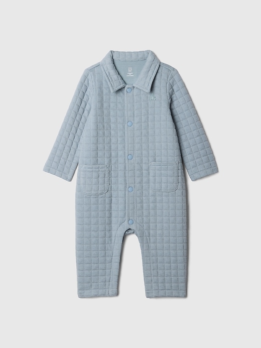 1 of 8 showing, with the color new england sky blue of product Baby Quilted Jacquard One-Piece