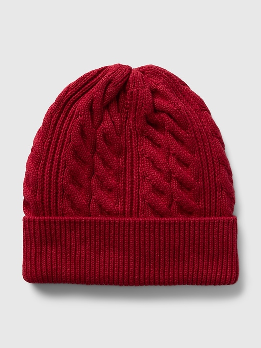 1 of 8 showing, with the color sled red of product Cable-Knit Beanie