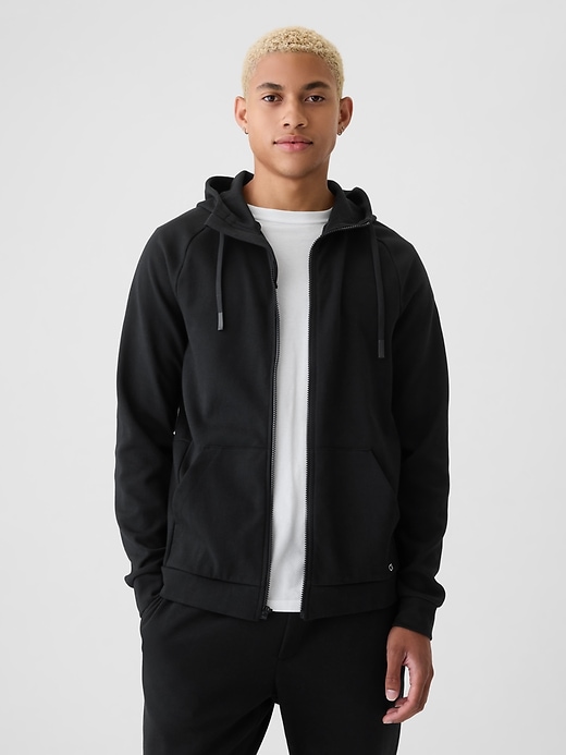 1 of 8 showing, with the color true black of product GapFit Tech Full-Zip Hoodie