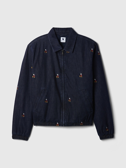 6 of 8 showing, with the color dark wash of product Gap × Disney Embroidered Denim Bomber Jacket