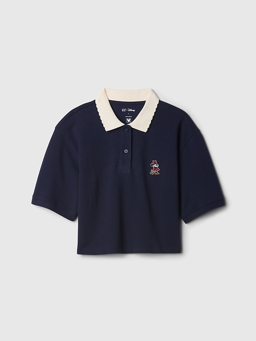 4 of 8 showing, with the color navy uniform of product Gap × Disney Kids Pique Cropped Polo Shirt