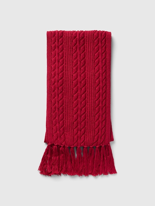 1 of 8 showing, with the color sled red of product Cable-Knit Scarf