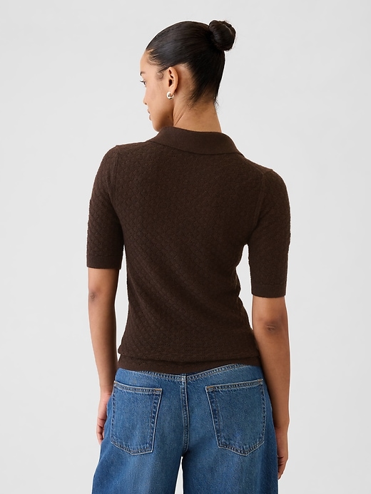 2 of 8 showing, with the color terra brown of product Pointelle Polo Sweater