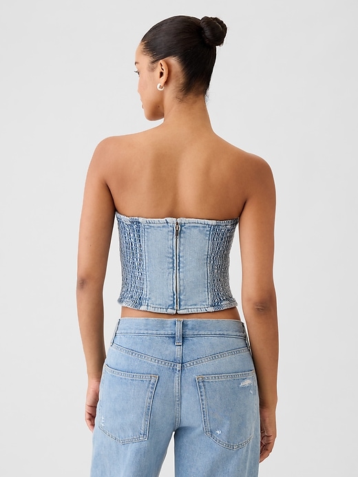 2 of 8 showing, with the color medium wash of product Strapless Denim Cropped Top