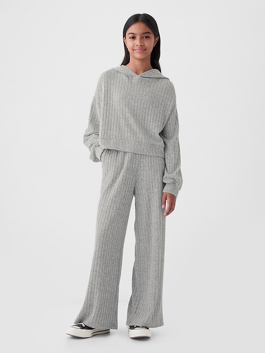 1 of 8 showing, with the color grey heather of product Kids Softspun Rib Wide-Leg Pants