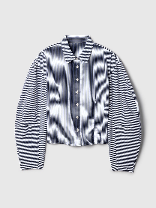 Image number 5 showing, Organic Cotton Poplin Barrel-Sleeve Cropped Shirt