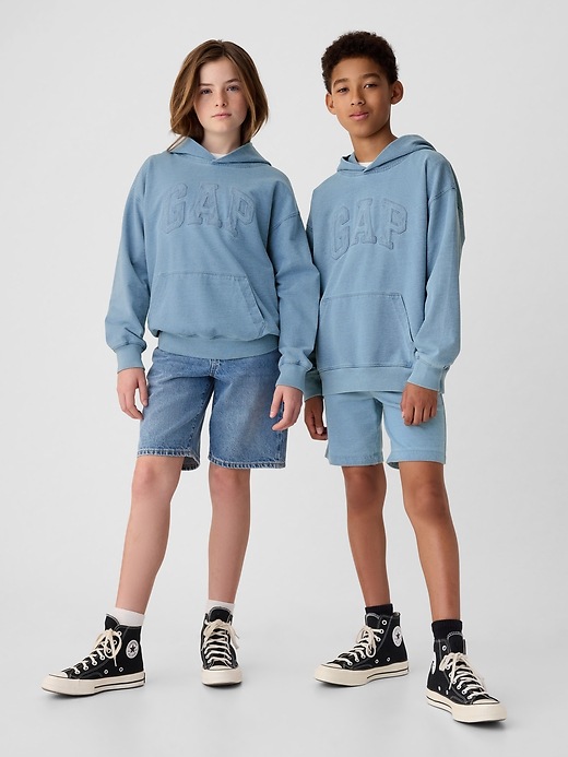 2 of 8 showing, with the color medium indigo of product Kids Vintage Soft Arch Logo Hoodie