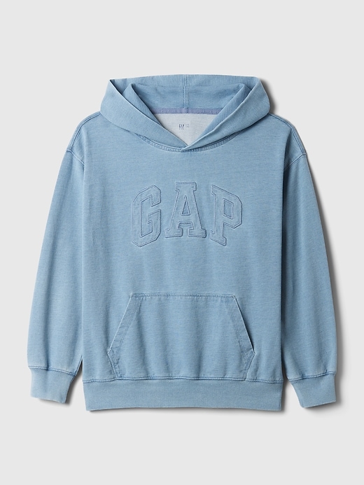 1 of 8 showing, with the color medium indigo of product Kids Vintage Soft Arch Logo Hoodie