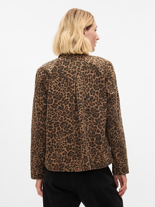 2 of 8 showing, with the color brown leopard of product Leopard Denim Chore Jacket
