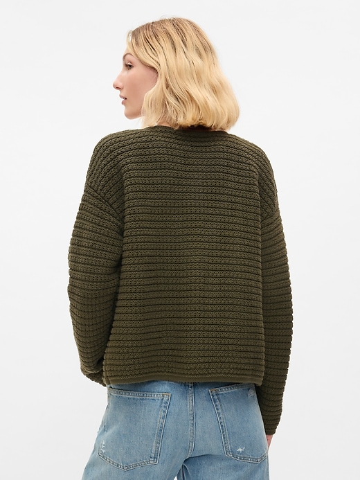 2 of 8 showing, with the color olive green of product Textured Sweater Jacket