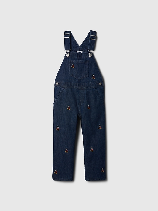 5 of 8 showing, with the color dark wash of product Gap × Disney Baby Mickey Mouse Embroidered Denim Overalls