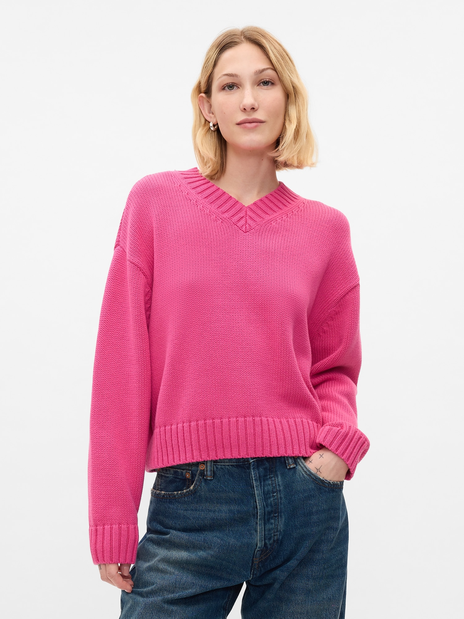 Oversized v neck sweater on sale