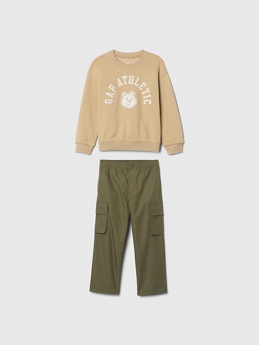 1 of 8 showing, with the color iconic khaki of product Baby & Toddler Athletic Logo Outfit Set