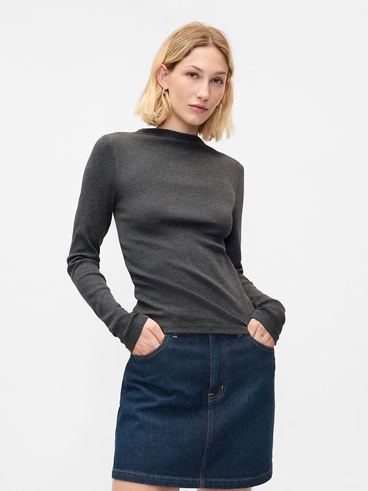 1 of 8 showing, with the color charcoal grey of product Modern Rib Funnel-Neck T-Shirt
