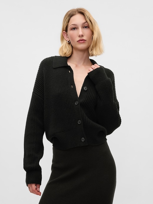 1 of 8 showing, with the color BLACK of product CashSoft Relaxed Rib Cardigan