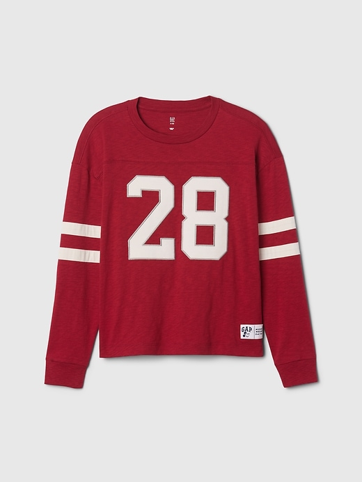 4 of 8 showing, with the color sled red of product Gap × Disney Kids Varsity Jersey T-Shirt