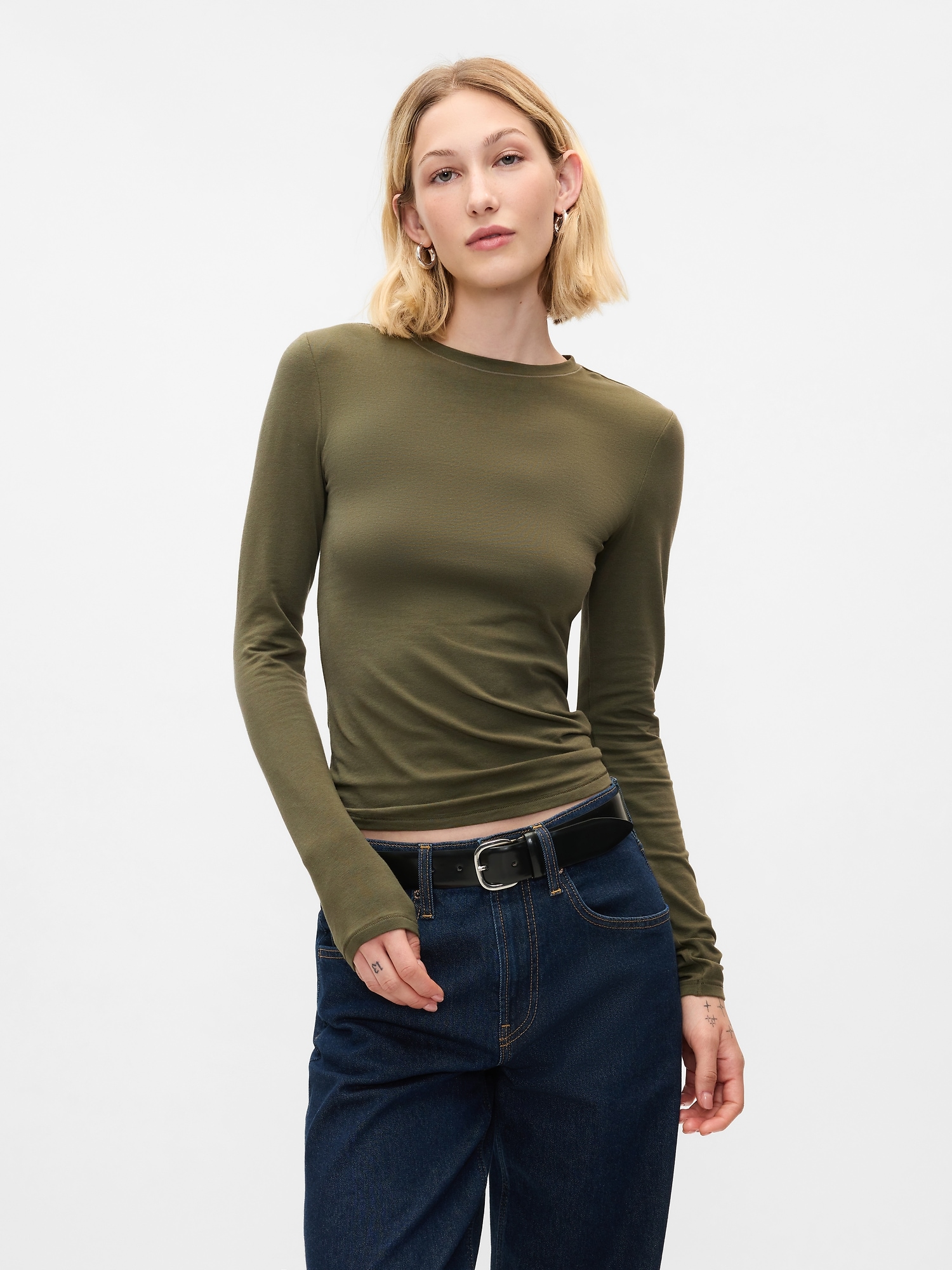 Shop Gap Closeknit Jersey T-shirt In Olive Green