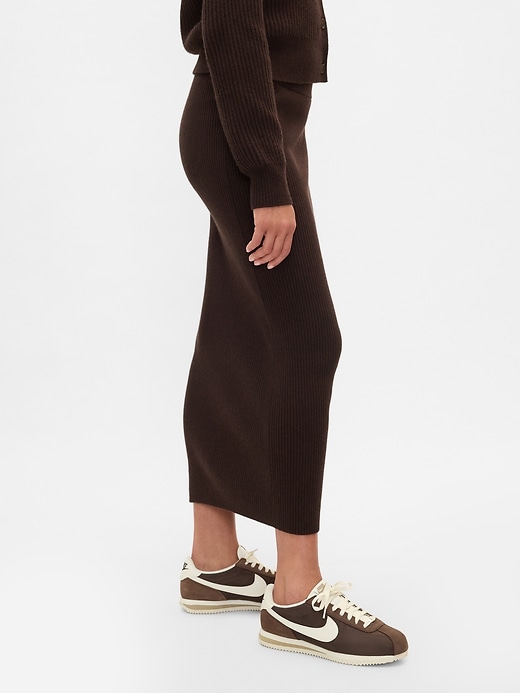 2 of 8 showing, with the color terra brown of product CashSoft Rib Sweater Maxi Skirt