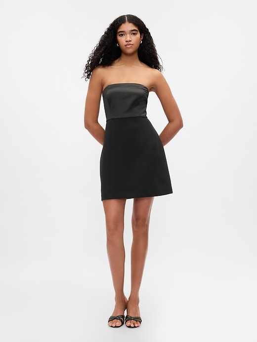 1 of 8 showing, with the color Black of product Strapless Mixed Media Mini Dress