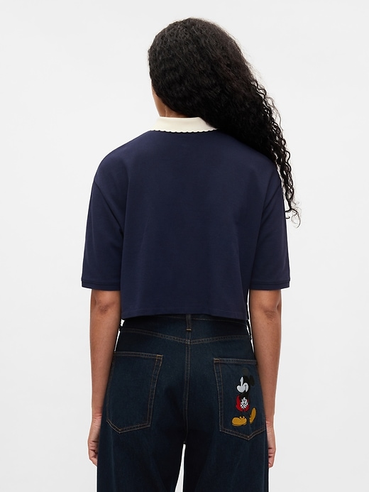 2 of 8 showing, with the color navy uniform of product Gap × Disney Minnie Mouse Cropped Pique Polo Shirt