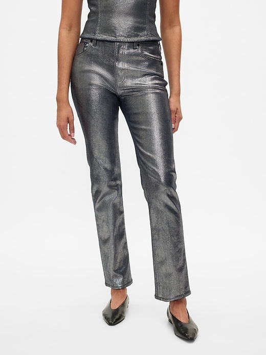 Image number 2 showing, High Rise Metallic '90s Straight Jeans