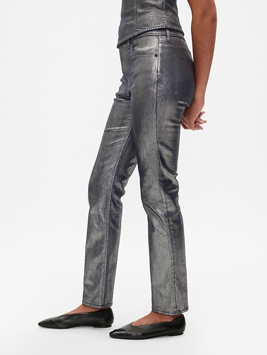 Image number 3 showing, High Rise Metallic '90s Straight Jeans