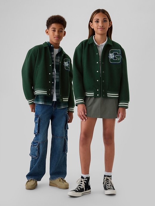 2 of 8 showing, with the color Green of product Kids Varsity Jacket
