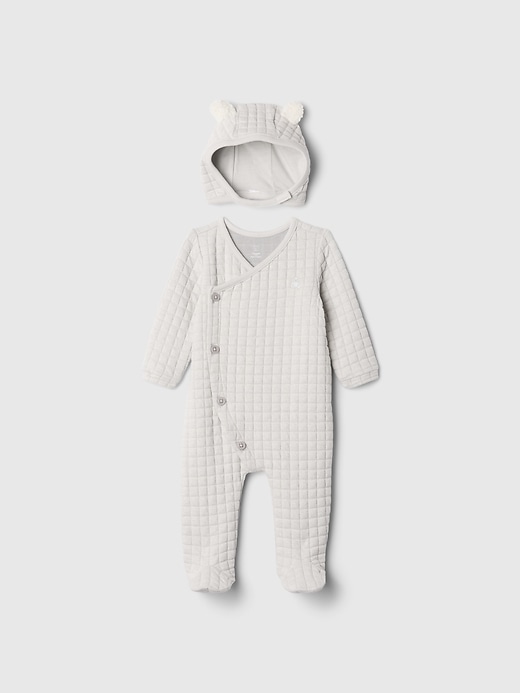 1 of 8 showing, with the color Heather grey of product Baby Quilted Crossover Outfit Set