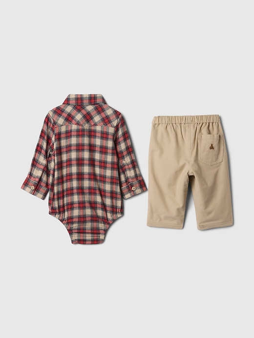 2 of 8 showing, with the color bedrock beige of product Baby Flannel Outfit Set