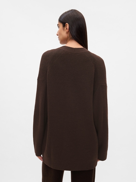 2 of 8 showing, with the color terra brown of product CashSoft Shaker-Stitch Boyfriend Cardigan