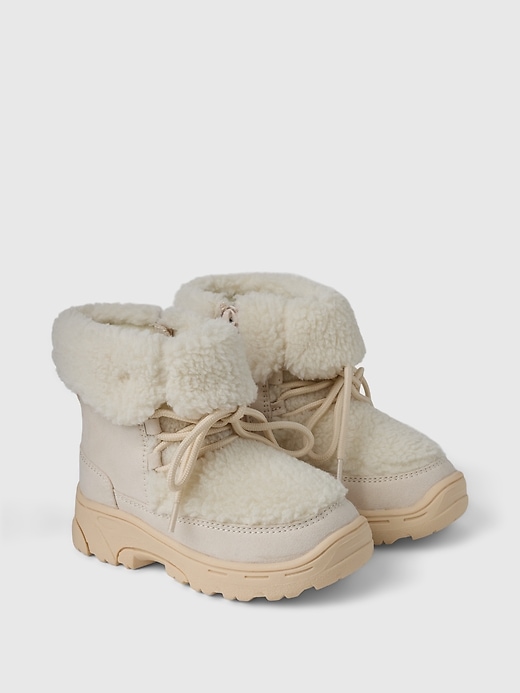 2 of 8 showing, with the color oyster beige of product Baby & Toddler Cozy Lace-Up Boots