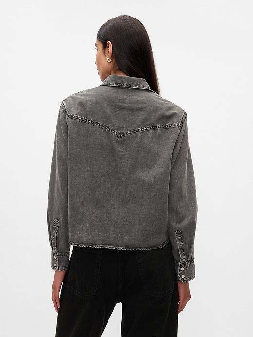 2 of 8 showing, with the color black wash of product Cropped Western Denim Shirt