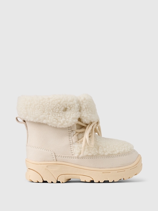 1 of 8 showing, with the color oyster beige of product Baby & Toddler Cozy Lace-Up Boots