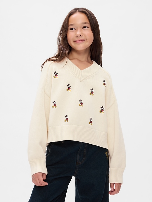 1 of 8 showing, with the color ivory frost of product Gap × Disney Kids Mickey Mouse Embroidered Sweater