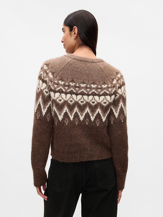2 of 8 showing, with the color neutral fairisle print of product Brushed Fair Isle Cropped Cardigan