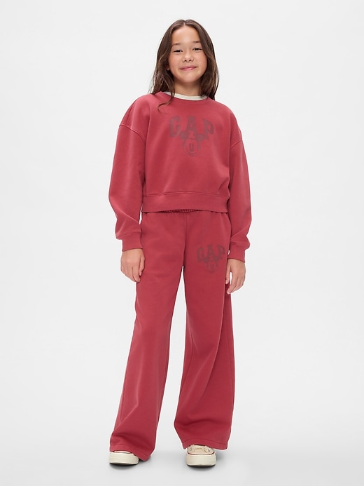 3 of 8 showing, with the color sled red of product Gap × Disney Kids VintageSoft Mickey Mouse Logo Cropped Sweatshirt