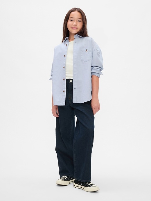 5 of 8 showing, with the color bleach blue of product Gap × Disney Kids Oversized Oxford Shirt